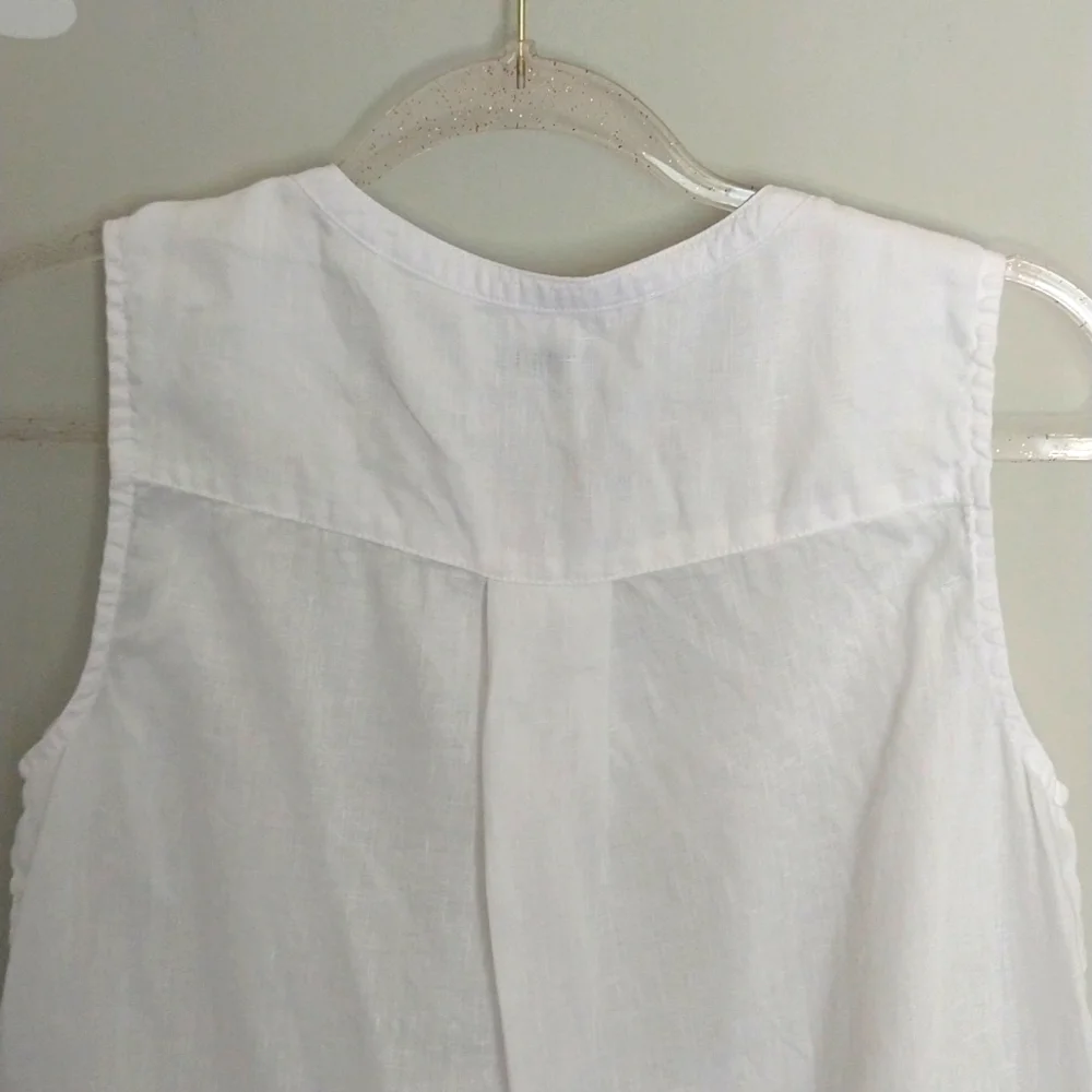 White 100% Linen Button-Front Sleeveless Top - Picture 8 of 9